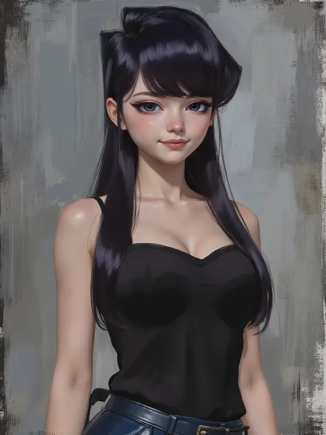 sketch painting, marinette Dopanchan, Akaninbat, Komi_shouko, A very beautiful and cute 22 year old woman with a slight smile. (((Shy smile))), sharp focus on the face, (((Western eyes:1.5))), (((Extremely detailed ice-blue eyes, beautiful eyes, beautifull...