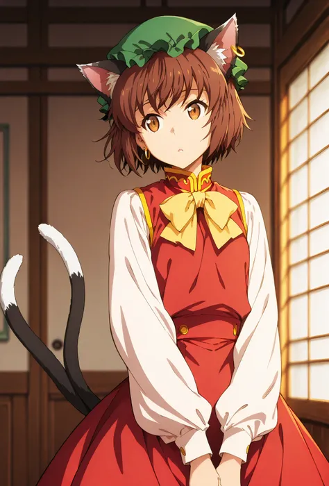 Chen, score_9, score_8_up, score_7_up, source_anime, top quality, , Official Art, viewers, masterpiece, ultra-HD, high detail, depth of field, top quality, 8k, top quality, ergonomic,Official Art, 1 girl,solo, anime keyvisual, slender, Sessyu Style,
white ...