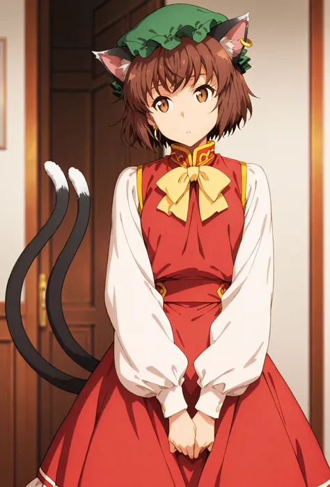 Chen, score_9, score_8_up, score_7_up, source_anime, top quality, , Official Art, viewers, masterpiece, ultra-HD, high detail, depth of field, top quality, 8k, top quality, ergonomic,Official Art, 1 girl,solo, anime keyvisual, slender, Sessyu Style,
white ...