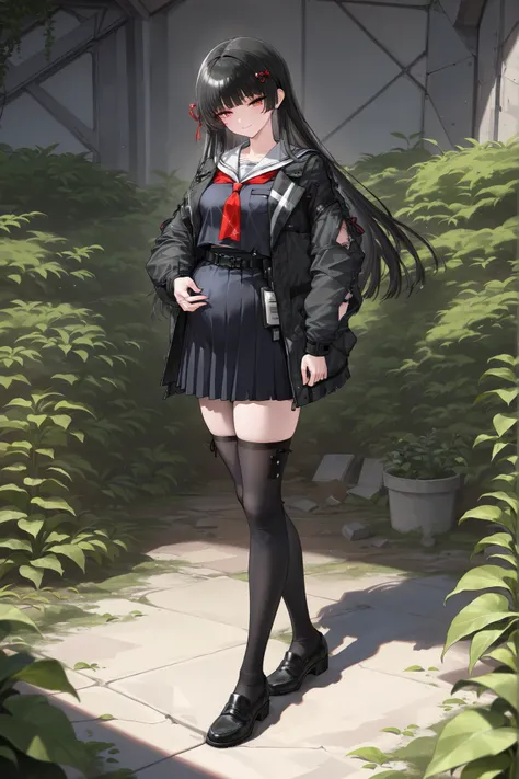 (Best quality, 4k, 8k, high resolution, masterpiece:1.2), ultra detailed, intricate details, beautiful girl, long hair, straight hair, small-medium breasts, perfect smooth skin, head tilted, dressing up modestly, standing, at the ruins of a city full of pl...