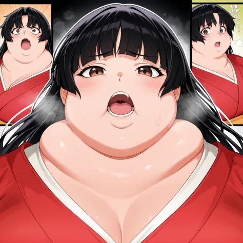 score_9, score_8_up, score_7_up, score_6_up, score_5_up, score_4_up, BREAK, source_anime, 1girl, kagomehigurashi, bangs, black hair, long hair, brown eyes, wearing a kimono
,masterpiece,best quality,amazing quality,bulging belly, fat, chubby, obese, open m...