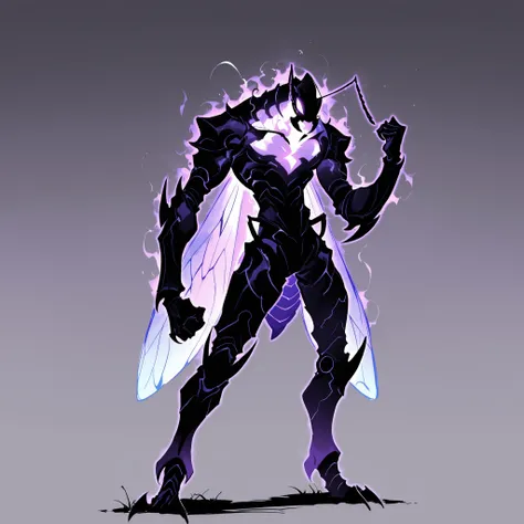 masterpiece, ultra-HD, impressionism, high detail, best quality, very aesthetic, 8K, best quality, beautiful, ultra-high resolution, 32K UHD, sharp focus, 1man, solo, akb, male, anthro insect, glowing purple eyes, antennae, insect wings, insect abdomen, an...