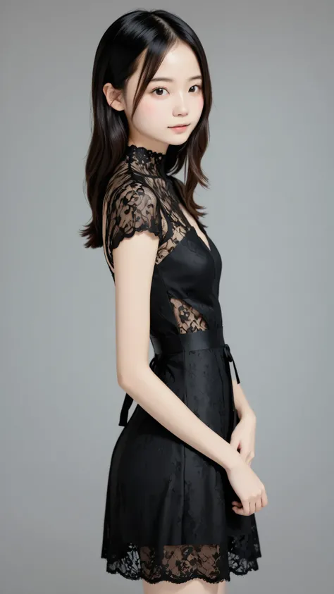 (masterpiece, top quality:1.2), 1girl, solo, teenager, black lace dress, white