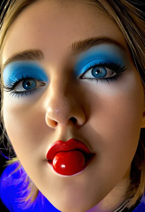 (RAW photo), Absurdities, (Absurd Resolution)), (beautiful girl, 21 years old), (sharp pupil, blue eye), (dressed as a clown, mime), (background: black), volumetric lighting, (Photographic Perspective). «SunPuma S»