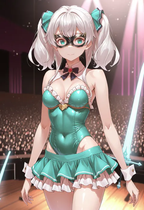 （（（ＳＦＷ、Highest quality、A first-class masterpiece、normal body 、32K、detailed faces、Ultra High Accuracy、Normal hand、Highest）））、Miles/、Adele von Askam、Beautiful girl、 Silver Hair、twin tails、blue green eyes、Slim、slender、Short Height、 height 158 cm、Weight 38Kg、B...