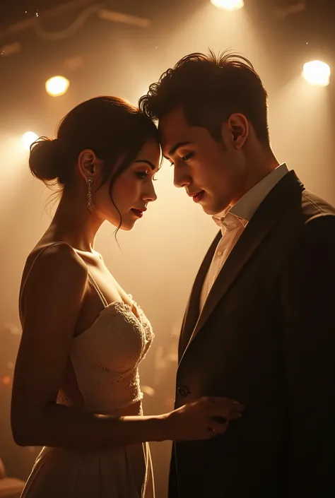 real2111,sasas211,A vertical 8k RAW ICEM-V6 photo of a couple rehearsing a synchronized dialogue scene. The actress—extraordinarily elegant, with luminous skin and sculptural bone structure—stands close to her male partner. They lean over a shared script, ...