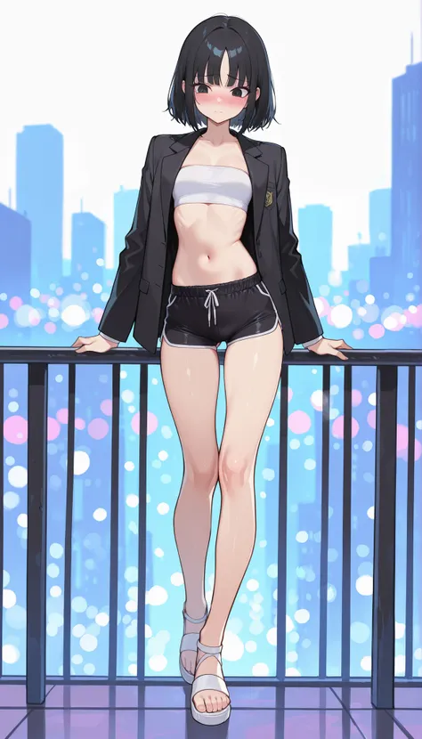 Masterpiece, the best quality, high quality, ultra detailed, master-piece, hyper quality, hyper detailed, perfect drawing, excellent and accurate human body anatomy, sexy body figure, slim figure, 1 female, dark black eyes, short black hair with bangs, wea...
