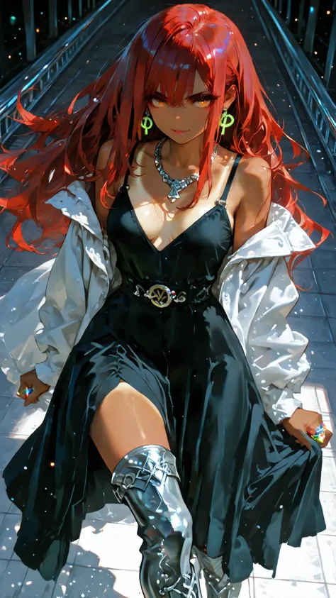 (((Fashion Runway))), (((Paris Fashion Week audition venue))), a redheaded female model struts down the runway. Renowned designers and industry figures sit on either side of the runway, all watching her closely.
She's wearing the latest trend in asymmetric...