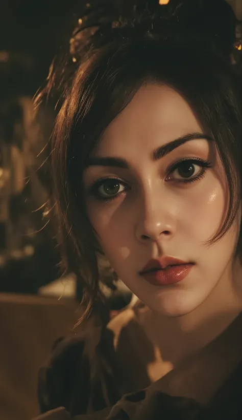 masterpiece, 8k, Highest Quality, detail, high resolution, Digital Photo, ultra detailed, photorealistic candid portrait of professional actress during pivotal moment of stage play rehearsal, captured from revealing 3/4 viewer perspective, face displaying ...