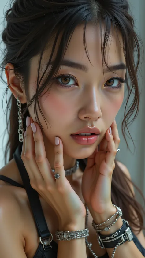 Realistic, (Photorealistic realism), ((ultra quality, extremely details, digital art)), ((focus on extremely Realistic Proportion Body, Anatomically Correct:1.2)), Beautiful Girl, "Eyes (acid-resistant terminology) (macro-details:1 . 25) * Moist corneal s...