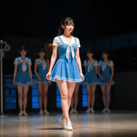 Japan's top gravure idol 、Also々expression、Ponytail Hair、Light stage makeup、Blue and white stage costume reminiscent of a high school girl's sailor suit、 Practicing the play in a minidress 、On the center stage of the theater、 Full-scale rehearsal on the cen...