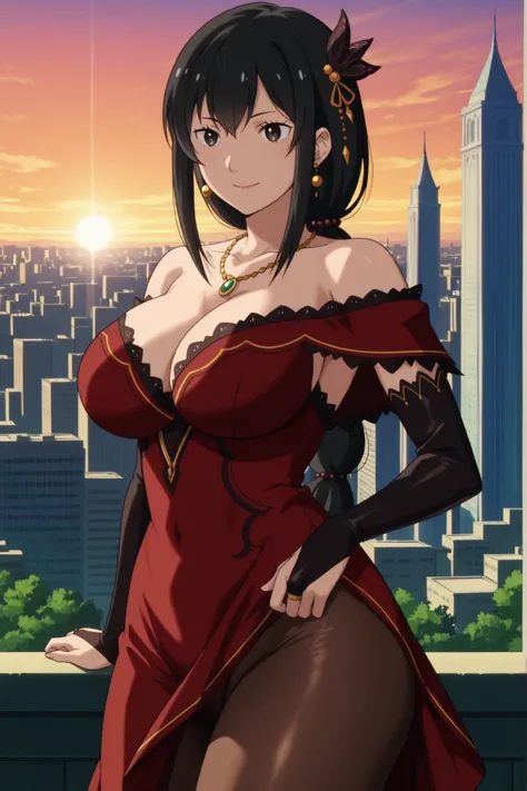 newest , masterpiece , anime screencap , anime coloring , masterpiece, best quality , 1girl, Solo, Mature Female, yukishiro tomoe,2025s \(style\), black eyes, long hair, black hair, big breasts, big buttocks, glamorous bodies, attractive bodies, thick thig...