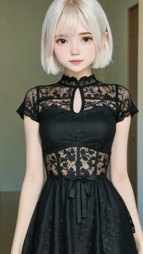 (masterpiece, and above:1.2), 1girl, solo, teenager, Black Lace Dress, white
