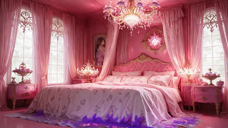 (masterpiece, detailed:1.2),best quality,ultra high res,photorealistic,8K UHD,hyper-detailed, newest, Barbie b3dr00m, large bed, scattered big pillows, dark room, beautiful and aesthetic, deep shadow, fantasy theme, divine, window, canopy curtains, floral ...