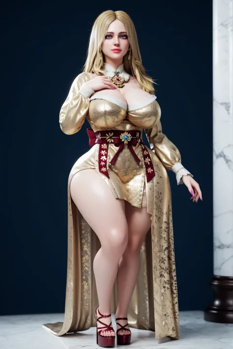 sxy5tyle,PONYXL_STYLE_Jackerman_ownwaifu,RSGRL, ,russian woman, solo, Beautiful 18th-century woman. Blonde hair: Soft waves, half-up in an aristocratic style. Loose, flowing waves. Only the top section swept back with a gold or pearl brooch. Blue eyes. Clo...