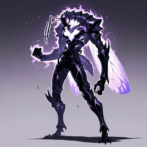 masterpiece, ultra-HD, impressionism, high detail, best quality, very aesthetic, 8K, best quality, beautiful, ultra-high resolution, 32K UHD, sharp focus, 1man, solo, akb, male, anthro insect, glowing purple eyes, antennae, insect wings, insect abdomen, an...