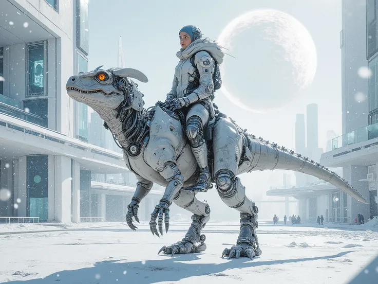 (masterpiece), (best quality), (highly detailed), (illustration), (concept art style),

A serene, atmospheric sci-fi scene set in a clean, orderly futuristic city covered in fresh snow.
Soft snowfall drifts through the air, collecting on the smooth, bright...