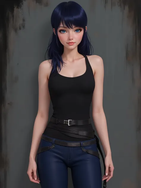 realistic cartoon, marinette Dopanchan, A very beautiful and cute 22 year old woman. (Sharp focus on the face:1.5), (blue eyes:1.5), (((western eyes))), (extremely detailed blue eyes:1.5), (((beautiful eyes, beautifully detailed eyes))), (((delicately deta...