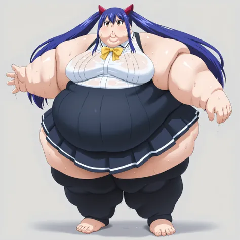 wendy marvell, long hair, hair ornament, ribbon, hair between eyes, twintails, brown eyes, very long hair, blue hair,
skirt, thighhighs, bow, ribbon, pleated skirt, black thighhighs, bowtie, black skirt, zettai ryouiki, yellow bow, yellow ribbon, barefoot,...