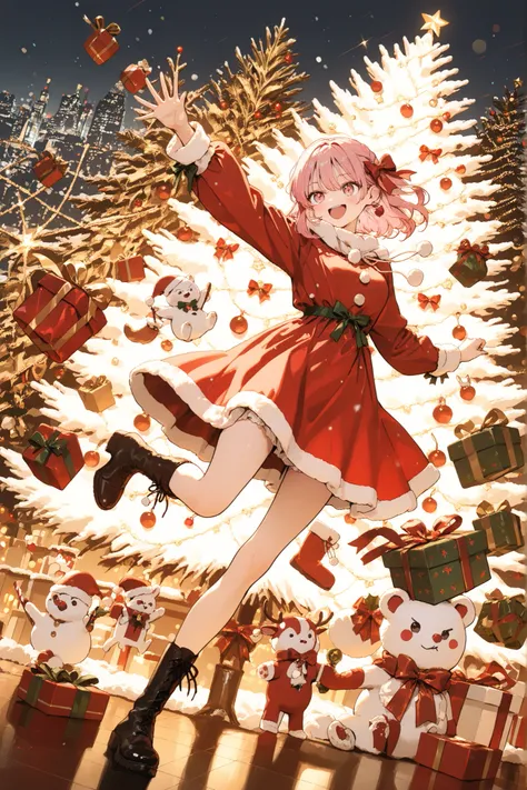 ‹ Iroha›,pink hair,Christmas,woman,front,,,,,dynamic,anime,masterpiece,top quality,great quality,very beautiful,Newest