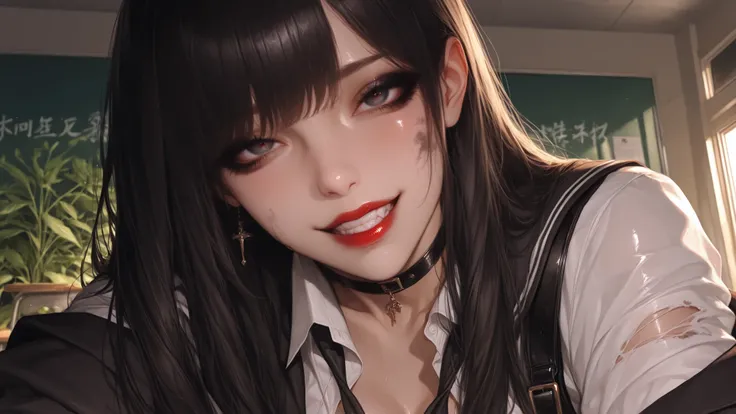 solo, Today's topic「Apocalypse Academy」is 。 Undead wandering around the school、Classroom covered in mutant plants。how do you survive with friends？shortage。 in the afternoon 。a beautiful woman with a seductive body, crazy smile, Classy, super realistic skin...