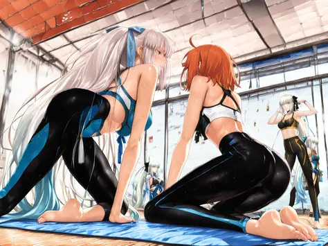 (masterpiece:1.1), (Highest Quality:1.1), (Super Detailed:1.1), (Fate/Grand Order style:1.3), (Thickly painted anime style:1.2), (anime style:1.25), takeuchi takashi,
(3girls:1.3), ((Fate/Grand Order)),

((steamy hot-yoga studio))
((sensual and synchronize...