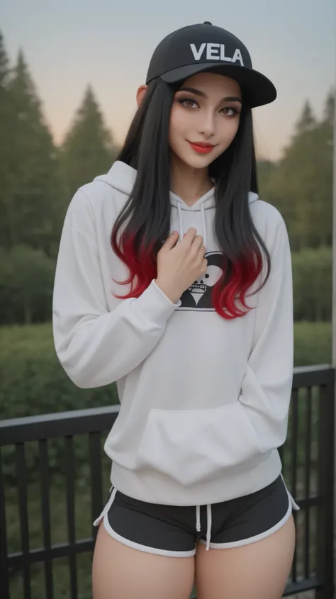 (obra-prima), (retrato), ((1 femboy)), ((transsexual woman)), ((long black hair, femboy nerd, red highlights)), over hair eyes , brown eyes , wavy hair, shy, passionate smile, alta qualidade, (facial resources of a femboy), femboy, slender, Long-sleeved s...