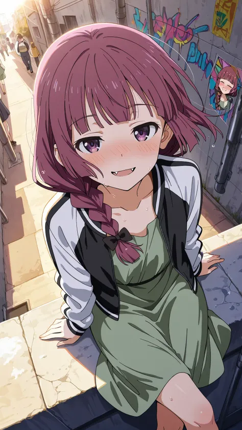 BREAK (masterpiece:1.2),highly detailed realistic anime background, narrow urban alley, daylight scene with wet reflective asphalt, colorful graffiti on concrete walls, small puddles with bright sky reflections, metallic pipes and vents, warm sunlight brea...