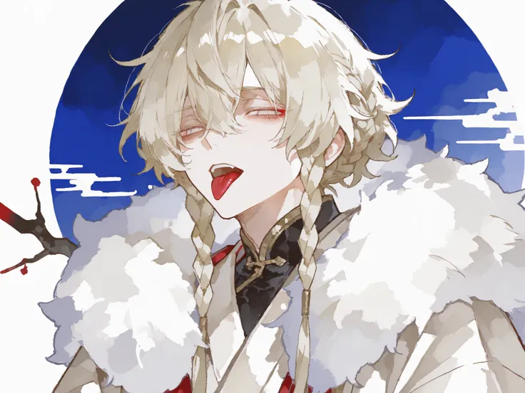 score_9, score_8_consolation, score_7_consolation, solo, watercolor, 1 male, solo , One Man , Platinum Blonde Hair , braids , Fluffy hair , beautiful , right eye is red eye , Left Eyes Are White Eyes , stylish , handsome , are cool , Adult Male , Japanese ...