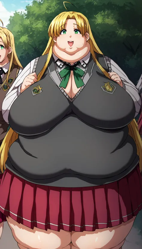 score_9, score_8_up, score_7_up, source_anime,
asiaargento,
asia argento, long hair, blonde hair, green eyes, parted bangs, ahoge, smile,
skirt, shirt, long sleeves, ribbon, school uniform, pleated skirt, vest, red skirt, sweater vest,, pretty beautiful m...