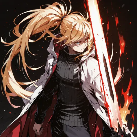 Alone, 1 boy, a solitary male character, a young teenage boy approximately 1.5 meters tall. He is alone against a deep black background, making him stand out intensely. His physique and height are exactly like Terakomari Gandesblood from The Vexblood Natio...