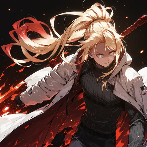 Alone, 1 boy, a solitary male character, a young teenage boy approximately 1.5 meters tall. He is alone against a deep black background, making him stand out intensely. His physique and height are exactly like Terakomari Gandesblood from The Vexblood Natio...