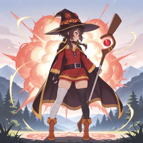 masterpiece, ultra-HD, impressionism, high detail, best quality, very aesthetic, 8K, best quality, beautiful, ultra-high resolution, 32K UHD, sharp focus, 1girl, solo, Megumin-Liver020, short brown hair, middle bangs, long locks, red eyes, eyelashes, pink ...