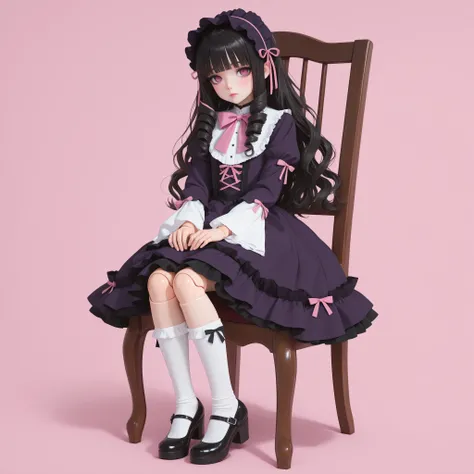 masterpiece, ultra-HD, impressionism, high detail, best quality, very aesthetic, 8K, best quality, beautiful, ultra-high resolution, 32K UHD, sharp focus, 3D, 1girl, solo, loli, long hair, black hair, blunt bangs, long drill locks, wavy hair, loose hair, a...