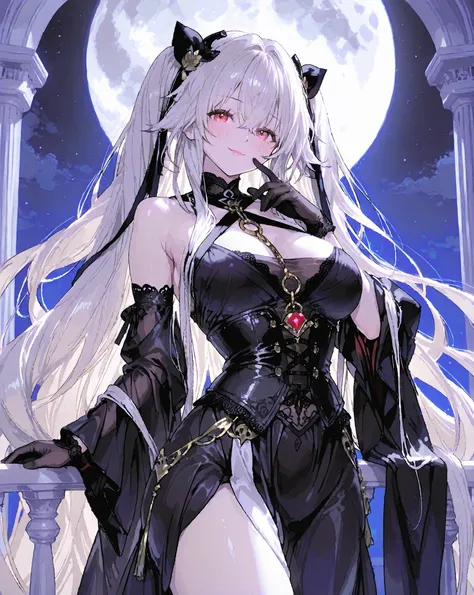 score_9, score_8_up, score_8,rating_safe,(1girl ),
Anchorage (Azur Lane) ,A breathtakingly beautiful vampire queen standing alone on the moonlit balcony of an ancient gothic castle, velvet night sky and full moon behind her. She wears long, luxurious bla...