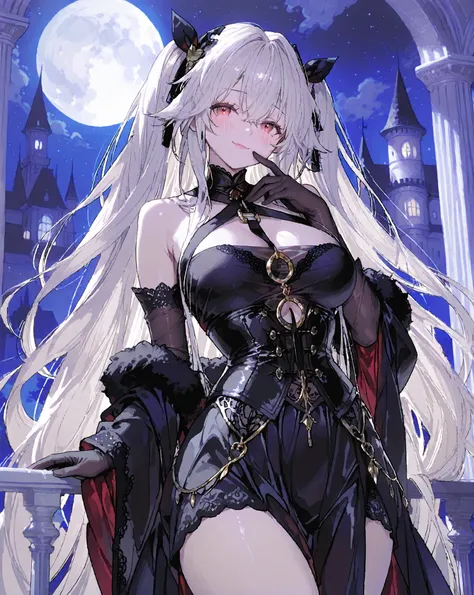 score_9, score_8_up, score_8,rating_safe,(1girl ),
Anchorage (Azur Lane) ,A breathtakingly beautiful vampire queen standing alone on the moonlit balcony of an ancient gothic castle, velvet night sky and full moon behind her. She wears long, luxurious bla...