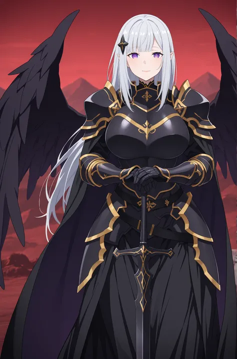 (Score_9 , score_7:0 . 6) , (masterpiece , best quality , good quality , newest:0 . 6) anime coloring , adult ReZero, Solo, Satella-God, Anime, 1girl, Mature adult Female, pointy ears, long hair, hair ornament, silver hair, lips, purple eyes, big breasts, ...