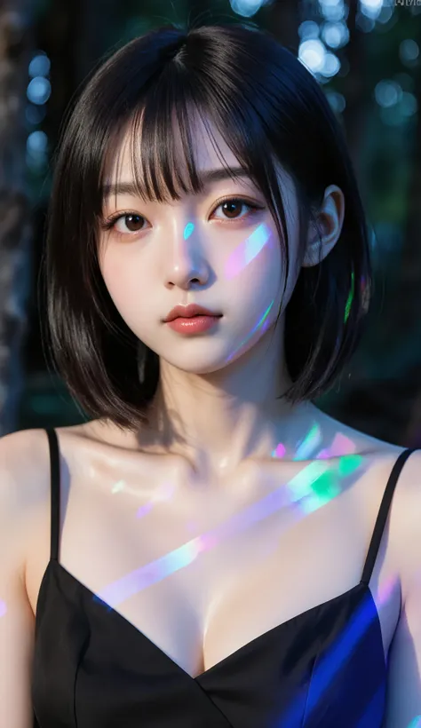 (8k), (top quality), (photorealistic:1.4), very detailed, Full body photo of a very beautiful 20 year old Japanese girl wearing a black dress in a sexy pose, Full body photo of a very beautiful 10-year-old Japanese girl with beautiful straight pixie cut ha...