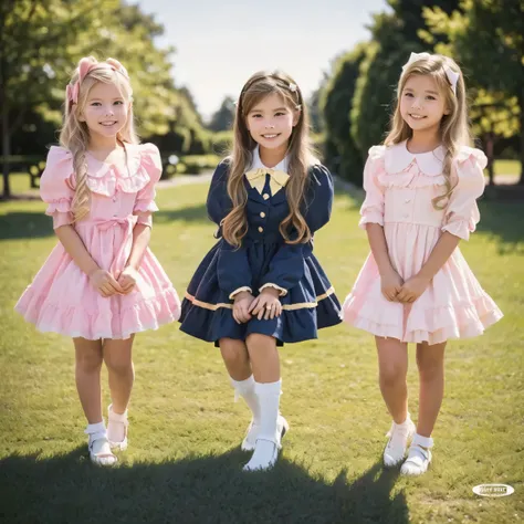 top quality, masterpiece, Highest Resolution, art work, super それにget used to it, many get used to it, get used to it, それにget used to it, 3k photos,((American girls from the 1970s,blonde long hair)),Smile Yan,Model,((10 years old)),,((Full Body,Distant view...