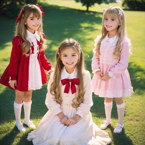 top quality, masterpiece, Highest Resolution, art work, super それにget used to it, many get used to it, get used to it, それにget used to it, 3k photos,((American girls from the 1970s,blonde long hair)),Smile Yan,Model,((10 years old)),,((Full Body,Distant view...