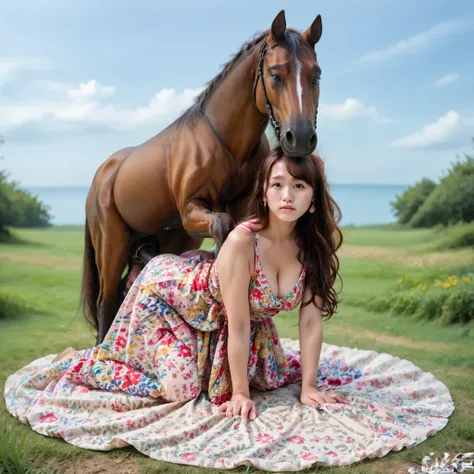 Score_9, score_8_up, score_7_up, Explicit_Rating, Photorealistic,Marina shiraishi, Masterpiece, Best Quality, High Resolution Photography of Bestiality, A Girl and a horse (Sex on All Fours, Penetration bestiality), RESTING, A Girl, A Japanese Woman Crawli...