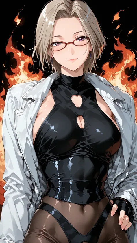 solo, tomoe (accelerando), purple eyes, brown hair, short hair, glasses, mature woman, Tight waist、Small waist、shiny Skin , (upper body), sexy, (adult woman, 25+), score_9, score_8_up, score_7_up, source_anime,(extremely detailed CG), (best quality), plati...