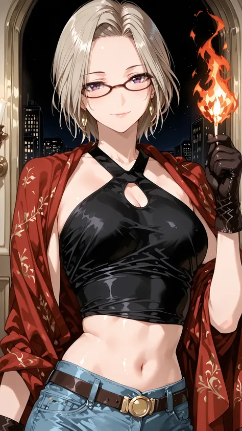 solo, tomoe (accelerando), purple eyes, brown hair, short hair, glasses, mature woman, Tight waist、Small waist、shiny Skin , (upper body), sexy, (adult woman, 25+), score_9, score_8_up, score_7_up, source_anime,(extremely detailed CG), (best quality), plati...