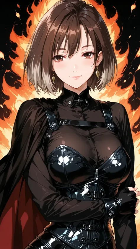 solo, Mizuho, brown hair, short hair, brown eyes, medium breast, mature woman, Tight waist、Small waist、shiny Skin , (upper body), sexy, score_9, score_8_up, score_7_up, source_anime,(extremely detailed CG), (best quality),   (adult woman, 25+), platinum bl...