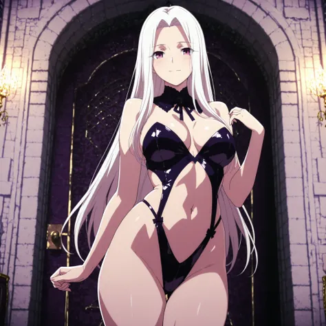 4k,masterpiece, highly detailed, solo, woman, voluptuos body, sexy pose, soft smile, sexy revealing night outfit , castle interior place