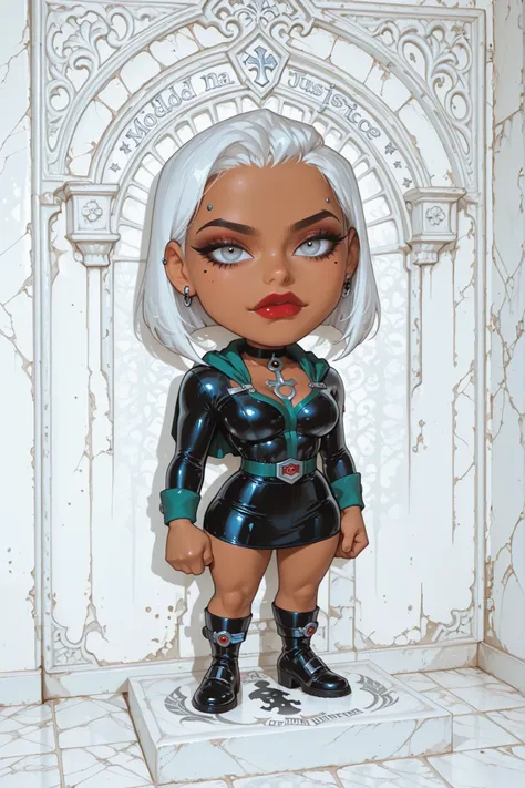 Diana "mulher maravilha, DC character Turn on Justice (CHIBI), (solo) uniforme personagem, piercing na orelha, pose para uma foto, modelo, Shaped character "Chibi", white scenery with character shadow