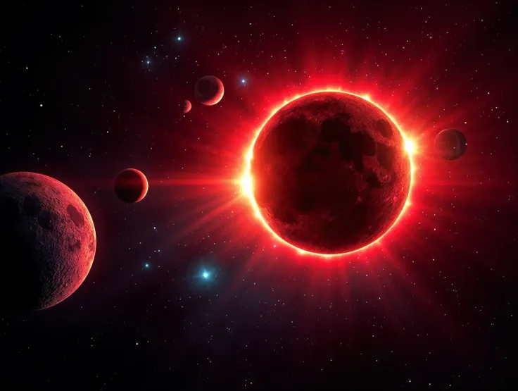 In this vivid and surreal image in the style of the James Webb Space Telescope and, the Hubble Telescope, a cosmic scene unfolds against a backdrop of deep blackness studded with a myriad of colorful celestial bodies and nebulae. Dominating the composition...