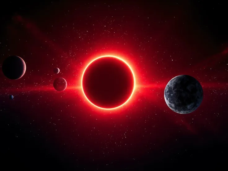 In this vivid and surreal image in the style of the James Webb Space Telescope and, the Hubble Telescope, a cosmic scene unfolds against a backdrop of deep blackness studded with a myriad of colorful celestial bodies and nebulae. Dominating the composition...