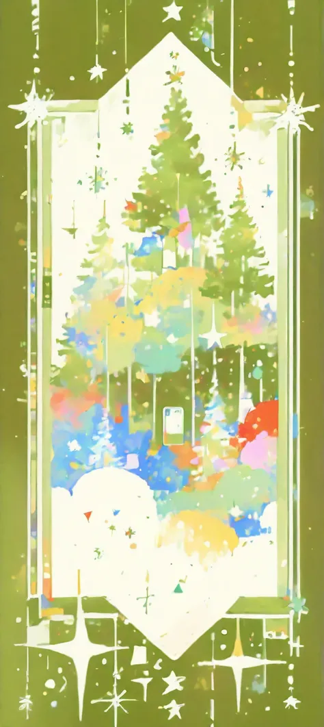 thin lines, thin colors, watercolor, colorful, fantasy, christmas theme,
A minimalist Christmas pattern of abstract pine trees and stars. Nordic style, limited color palette of deep forest green and cream white, geometric shapes, seamless background, hi...