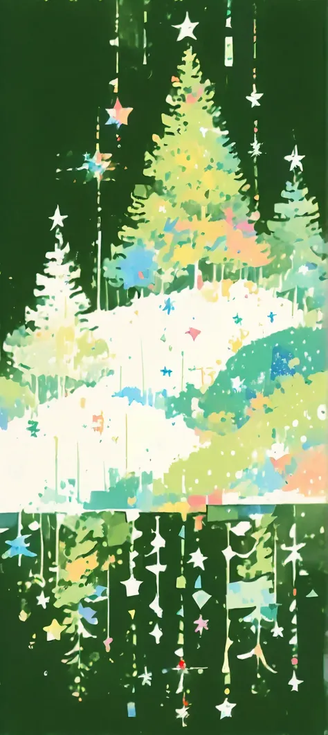 thin lines, thin colors, watercolor, colorful, fantasy, christmas theme,
A minimalist Christmas pattern of abstract pine trees and stars. Nordic style, limited color palette of deep forest green and cream white, geometric shapes, seamless background, hi...